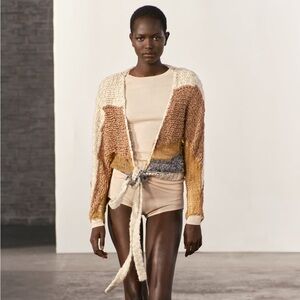 NWT Zara Woman MESH KNIT CARDIGAN Sweater Size M Medium